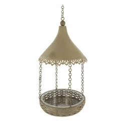 Best NATURES MARKET Abreuvoir et mangeoire pour graines et eau gris en métal Ø 20 x 32 cm