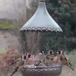 Best NATURES MARKET Abreuvoir et mangeoire pour graines et eau gris en métal Ø 20 x 32 cm