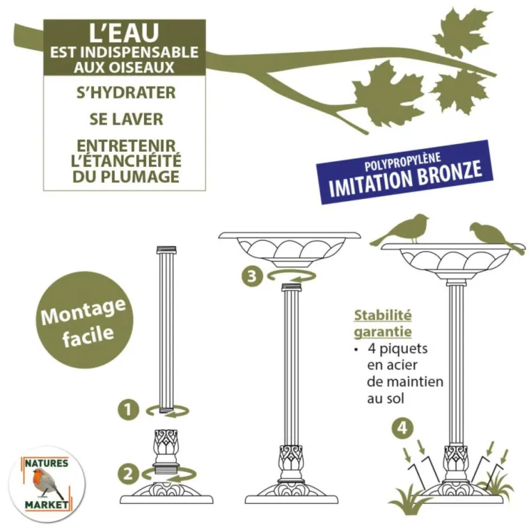 Outlet NATURES MARKET Abreuvoir sur pied coloris vert en plastique recyclé