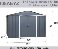 Outlet TRIGANO JARDIN Abri de jardin métal sans plancher, anthracite - Yardmaster - 6.24m²