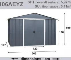 Outlet TRIGANO JARDIN Abri de jardin métal, sans plancher, anthracite - Yardmaster - 5.11m²
