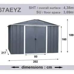New TRIGANO Abri de jardin métal sans plancher coloris anthracite Yardmaster - 4,4 m²