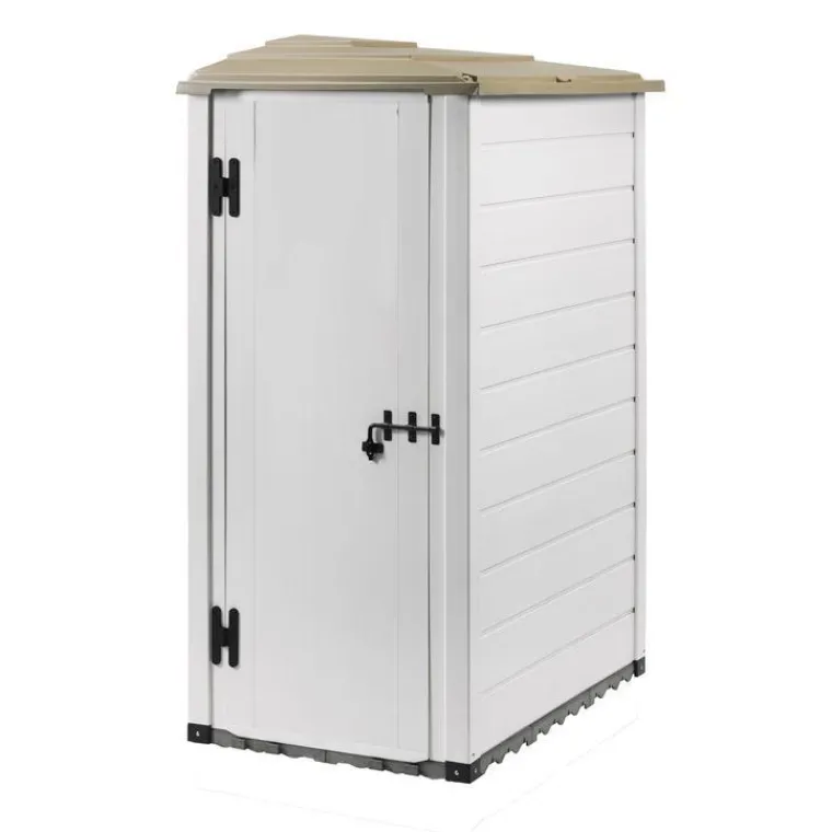 Online HABRITA Abri de jardin mural latéral réversible en résine beige Foresta Evo - 88 x 132 x 195 cm