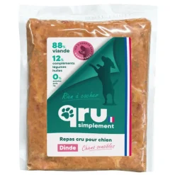 Outlet QRU Aliment cru pour chien repas haché dinde Simplement congelé - 900 g