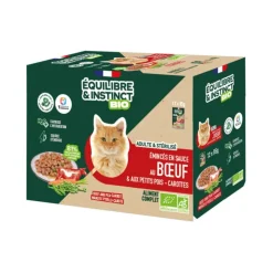 Hot EQUILIBRE & INSTINCT Aliment humide pour chat adulte bio bœuf petits pois carottes Équilibre & Instinct - 12 x 85 g