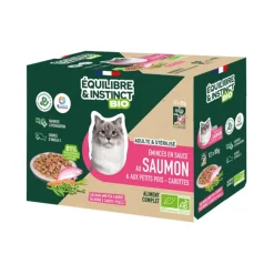 Hot EQUILIBRE & INSTINCT Aliment humide pour chat adulte bio saumon petits pois carottes Équilibre & Instinct - 12 x 85 g