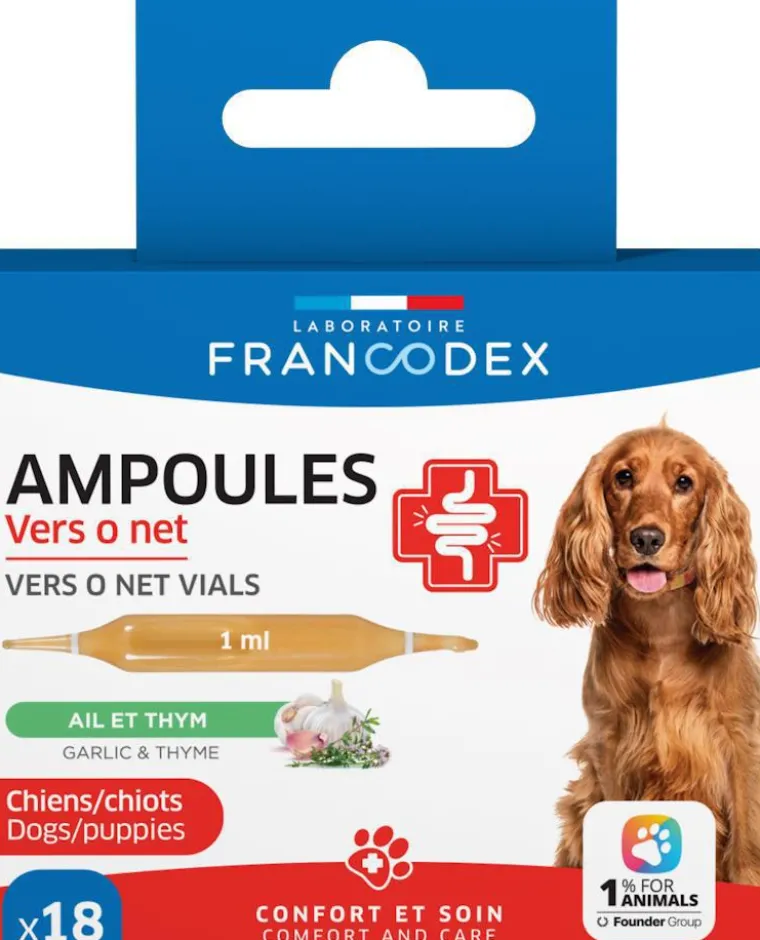 Clearance FRANCODEX Ampoules confort intestinal pour chien et chiot ail et thym Vers O Net - x 18 de 1 ml