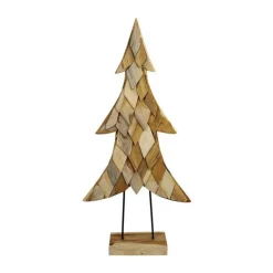 Arbre de Noël en bois de teck naturel sur pied - 58 x 18 x 118 cm