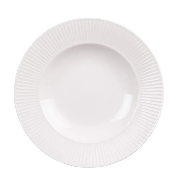 Discount BASTIDE Assiette creuse en porcelaine blanche et contours striés Lina - Ø 22,5 cm
