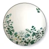 Clearance AMEFA Assiette plate en grès Oxalis coloris blanc motif floral vert - Ø 27 cm