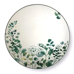 Clearance AMEFA Assiette plate en grès Oxalis coloris blanc motif floral vert - Ø 27 cm
