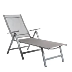 Online Bain de soleil pliant en aluminium et textilène coloris gris Rosa - 136 x 74 x 107 cm