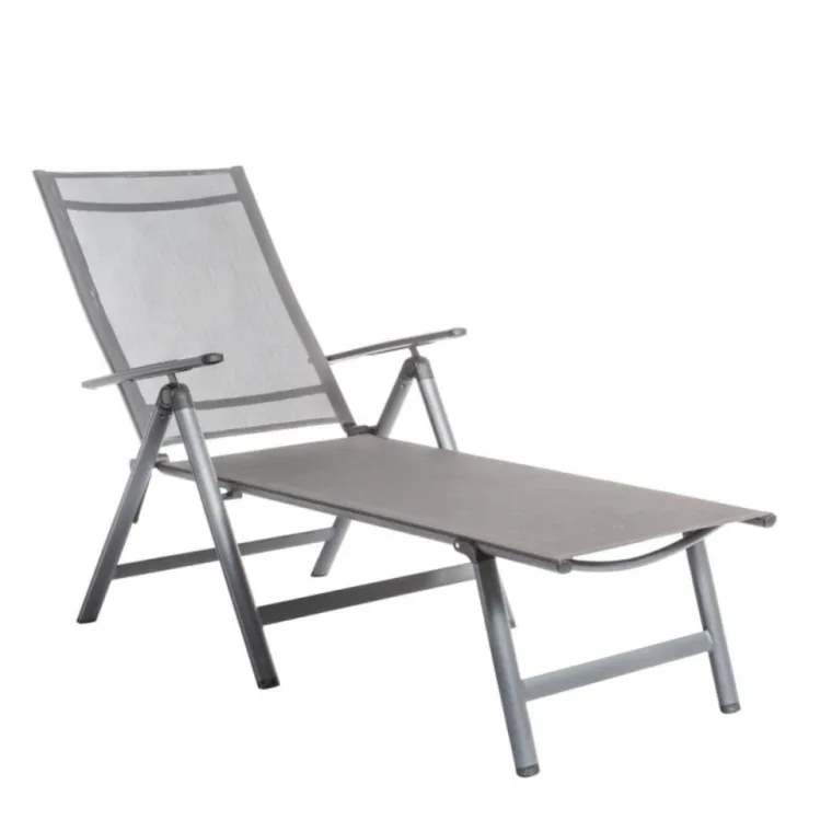 Online Bain de soleil pliant en aluminium et textilène coloris gris Rosa - 136 x 74 x 107 cm