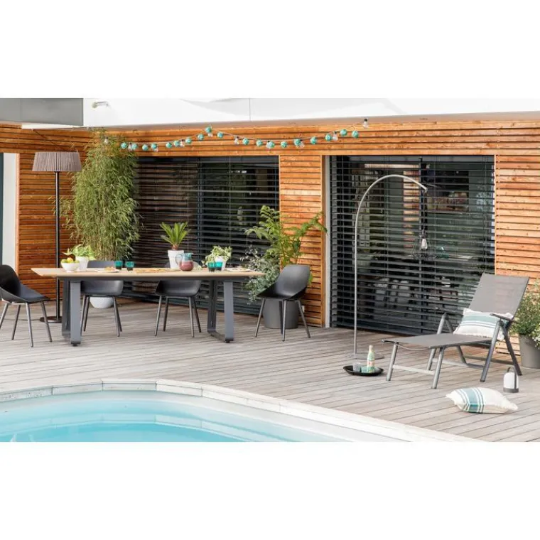 Online Bain de soleil pliant en aluminium et textilène coloris gris Rosa - 136 x 74 x 107 cm