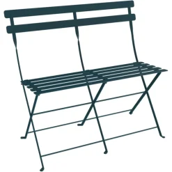 Discount FERMOB Banquette bistro 2 places coloris bleu en acier - 88 x 29 cm