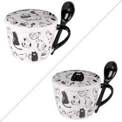 Best BASTIDE Bol à soupe en porcelaine blanche à motifs chats noirs Friends - 75 cl