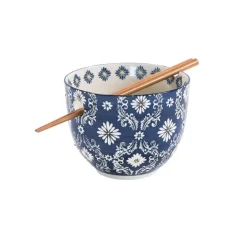 Discount BASTIDE Bol en gré bleu peint à la main avec baguettes Almada - Ø 13 cm