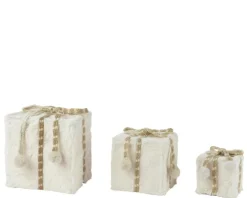 Outlet KAEMINGK Boîte cadeau en fausse fourrure blanche petit modèle - 11 x 11 x 11 cm