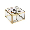 Online Boîte carrée en verre et métal doré avec décor fleurs séchées grand modèle - 13 x 13 x 8 cm