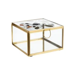 Online Boîte carrée en verre et métal doré avec décor fleurs séchées grand modèle - 13 x 13 x 8 cm