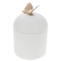Clearance CADES DESIGN Boîte en céramique blanche avec papillon doré Ofelia - 9 x 9,3 x 14,7 cm