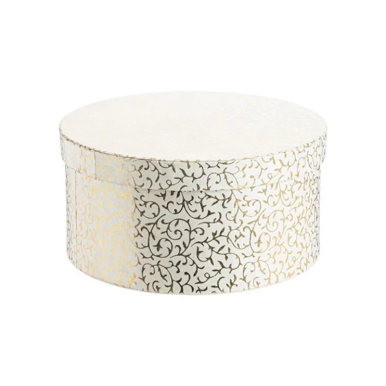 Hot Boîte ronde en papier métallisé argent à motif - 23 x 11 cm