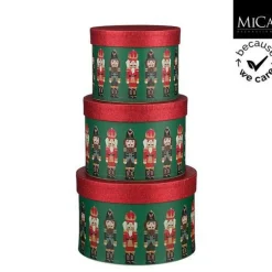 Clearance EDELMAN Boîte ronde verte et rouge à motif casse-noisette taille M - Ø 18 x H 13 cm