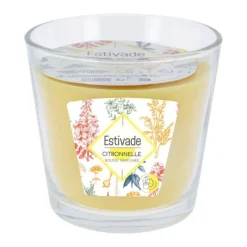New ESTIVADE Bougie 3 mèches jaune à la citronnelle dans verre - Ø 13,5 x H 12,5 cm