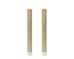 Clearance KAEMINGK Bougie cierge longue dorée imitation cire à LED blanc chaud pour intérieur - Ø 2,2 x H 24,5 cm