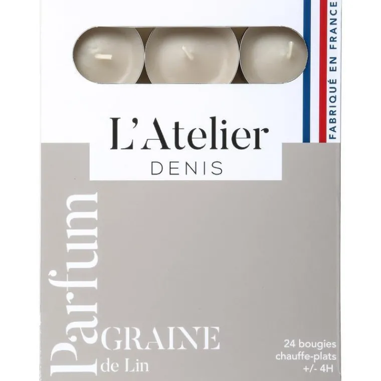 Hot L'ATELIER DENIS Bougies chauffe-plats beige parfum graine de lin L’Atelier de Denis - L’étui de 24