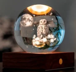 Discount Boule en cristal et verre design Chouette & lune - Ø 8 x H 12 cm