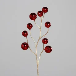 New Branche décorative avec 9 boules de Noël rouges - 81 cm