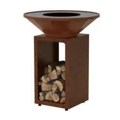 Clearance OYAT Brasero de cuisson coloris cognac avec porte-bûches B.B.O 78 - 78 cm