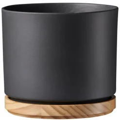 Best Cache-pot en bois et céramique gris anthracite Oslo - Ø 18 x H 16 cm