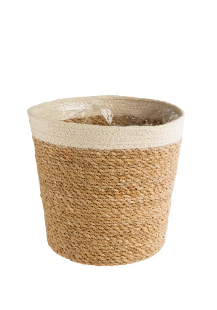 Sale DECOSTYL Cache-pot vannerie naturelle avec rebord blanc coloris beige - 24 x 22,5 x 18 cm
