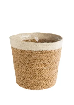 Sale DECOSTYL Cache-pot vannerie naturelle avec rebord blanc coloris beige - 24 x 22,5 x 18 cm