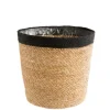 Discount DECOSTYL Cache-pot vannerie naturelle avec rebord noir coloris beige - 18 x 16 x 13,5 cm