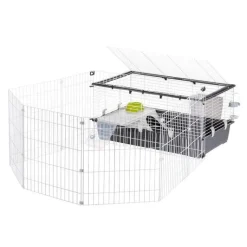 Best FERPLAST Cage avec enclos pour lapin et cochon d'inde coloris noir et blanc Parkhome – 95 x 177,5 x 56 cm