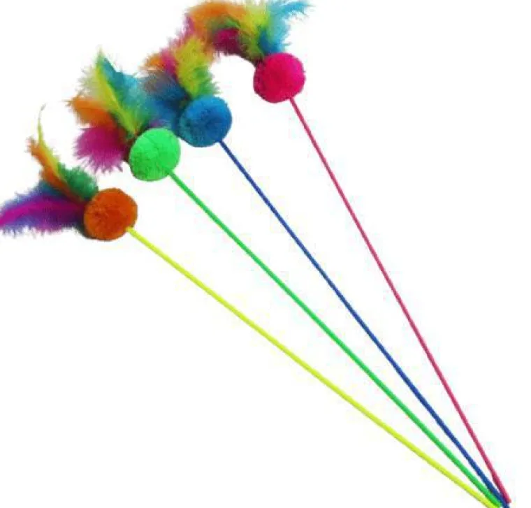 New BUBIMEX Canne à pêche pour chat coloris multicolore avec des plumes - 58 cm