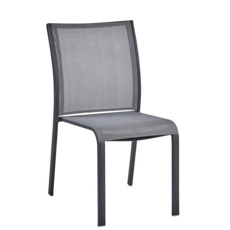 New Chaise de jardin coloris gris en aluminium et textilène Carlina - 60 x 48 x 87 cm