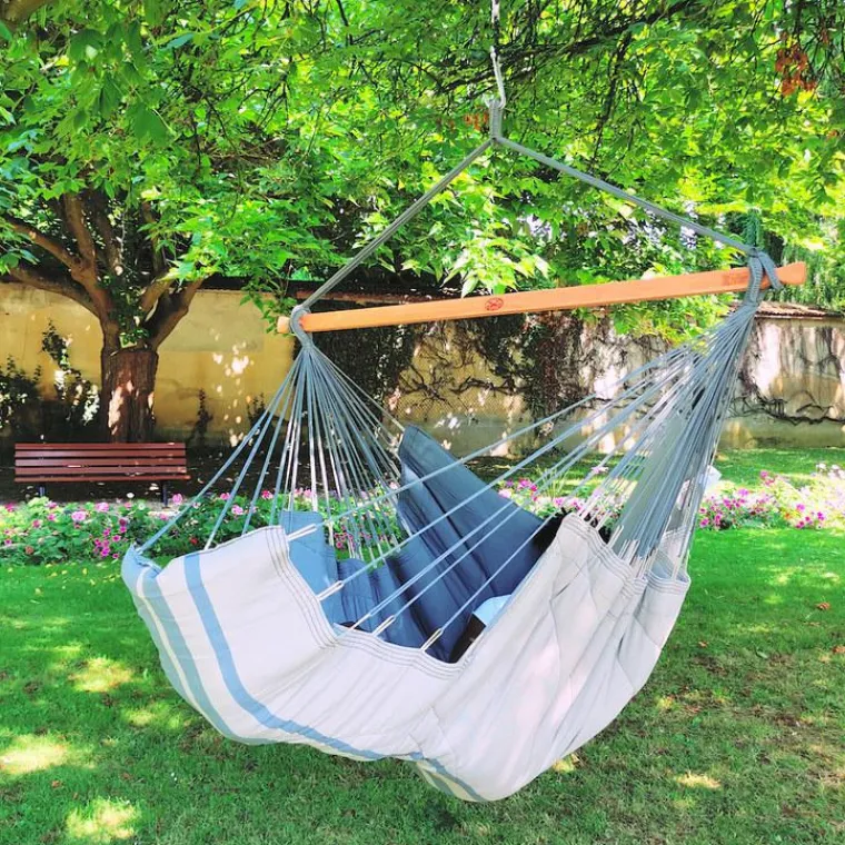 Best JOBEK Chaise hamac coloris anthracite taupe certifié FSC® XXL Hamac Konfort - 225 x 130 cm