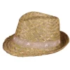Best CAV SERVICE Chapeau en paille naturelle avec bandeau beige/blanc Ernest - 29 x 26 x 12 cm