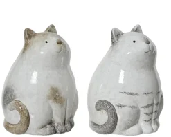 Discount KAEMINGK Chat décoratif en terre cuite blanche - Ø 9 x H 14 cm