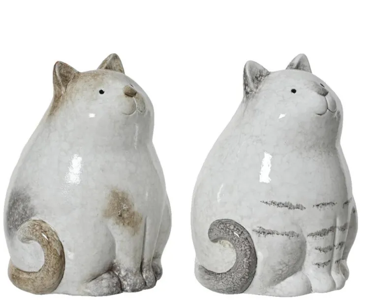 Discount KAEMINGK Chat décoratif en terre cuite blanche - Ø 9 x H 14 cm