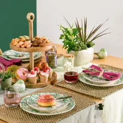 Clearance BOLTZE Chemin de table Lenea coloris vert en coton - 140 x 40 cm