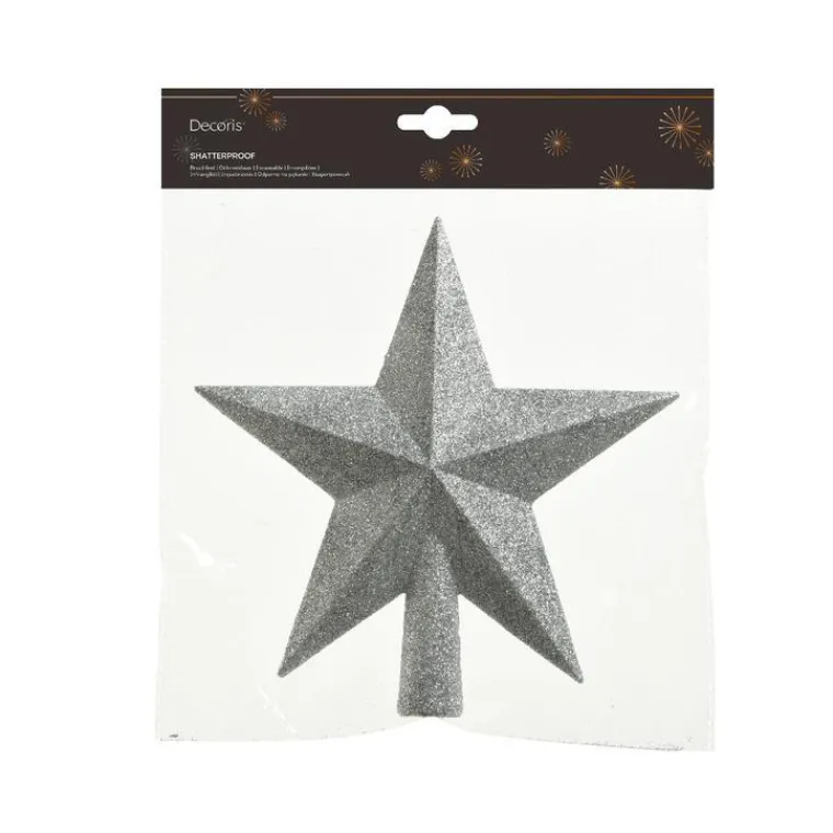 Sale Cime étoile plastique pailletée couleur argent - 19 cm de haut