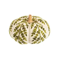 Discount Citrouille tricot en laine beige à motif vert et bois - Ø 20 x H 20 cm