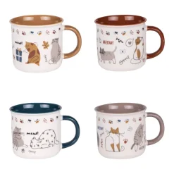 Best BASTIDE Coffret 4 mugs en porcelaine à motifs colorés Chat - 35 cl
