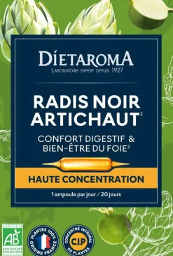 DIETAROMA Complément alimentaire radis noir, artichaut CIP bio confort digestif et bien-être du foie - 20 ampoules x 10 ml