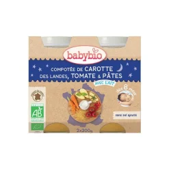 New BABYBIO Compotée de carotte tomate et pâtes bonne nuit 2 x 200 g